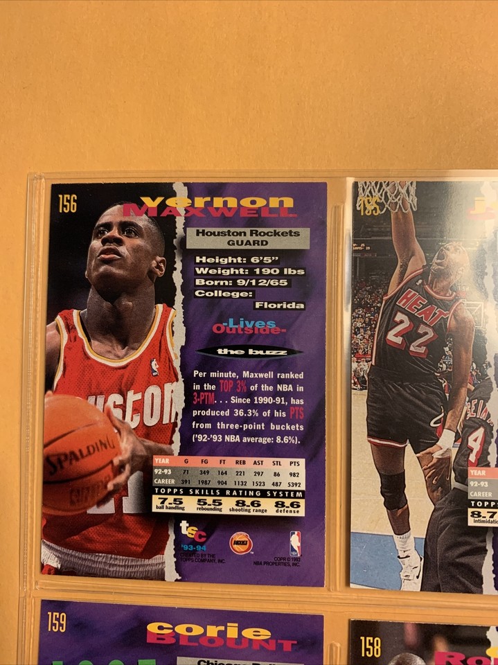 #156 Vernon Maxwell Houston Rockets 1993 94 Stadium club Set Break ...