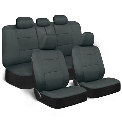 Solid Charcoal Gray Full Set Car Seat Covers Premium Stitched w/ Split Bench