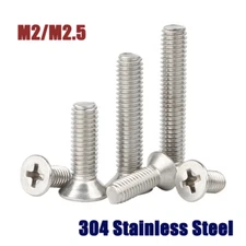 M2/M2.5 Phillips Countersunk Screw Flat Head Bolts 304 Stainless Steel L:3-60mm