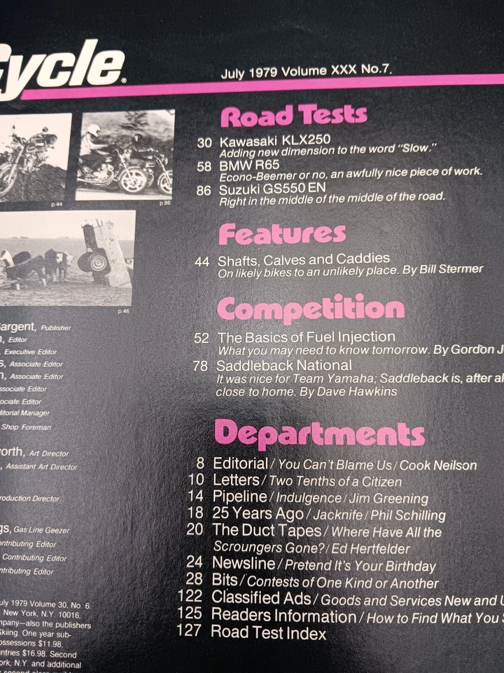 Ciclo jul 79 Kaw KLX250 Suz GS550 BMW R65 Saddleback Natl. Conceptos básicos de inyección de combustible Foto 3 de 4