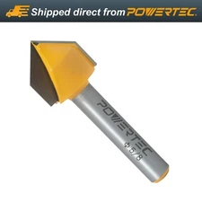 POWERTEC 73043 Router Bit, V Groove 90 Degree x 1/2", 1/4 Inch Shank, 1 PK