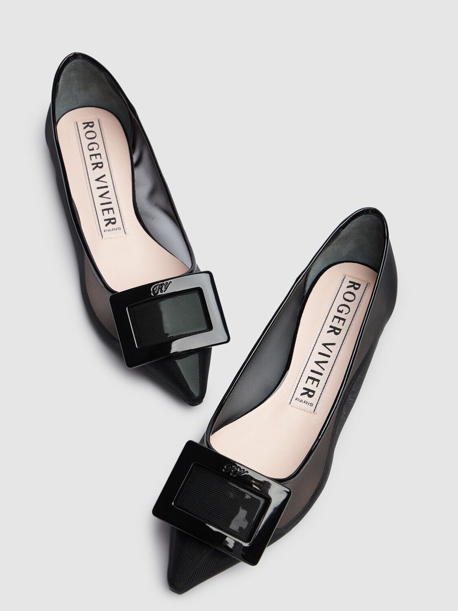 【関税&送料込】Roger Vivier Ballerina Gommettine A Rete ROGER VIVIER Gommettine $875 Black Mesh Ballerinas New And
