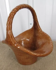 Byron Molds Ceramic Easter Basket Planter Container Woven Brown 1976 Vintage