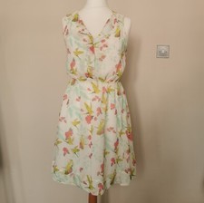 Oliver Bonas Poem Size 10 Humming Bird Print Tea Dress Sleeveless Multicoloured