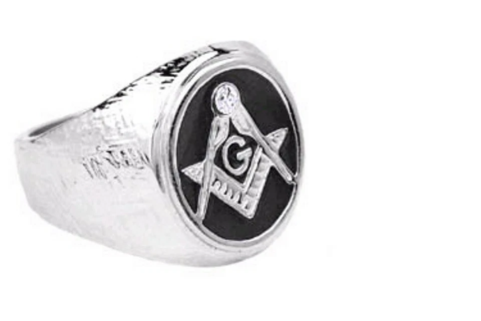 Anillo Masónico Masón Negro Esmalte Brújulas Cristal Austriaco Transparente Hombres Talla 7-15 Foto 2 de 3