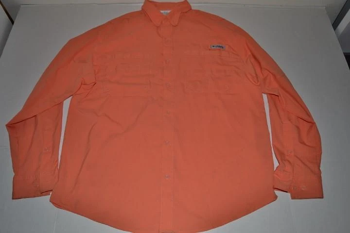 COLUMBIA OUTDOOR PFG ORANGE POCKET SHIRT MENS SIZE LARGE L