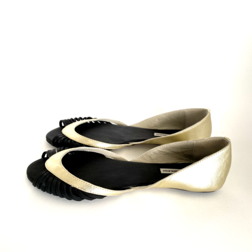 THE CURRENT NEW YORK HANDMADE Gold Black Genuine Leather Flat Loafers 6 fit 5.5