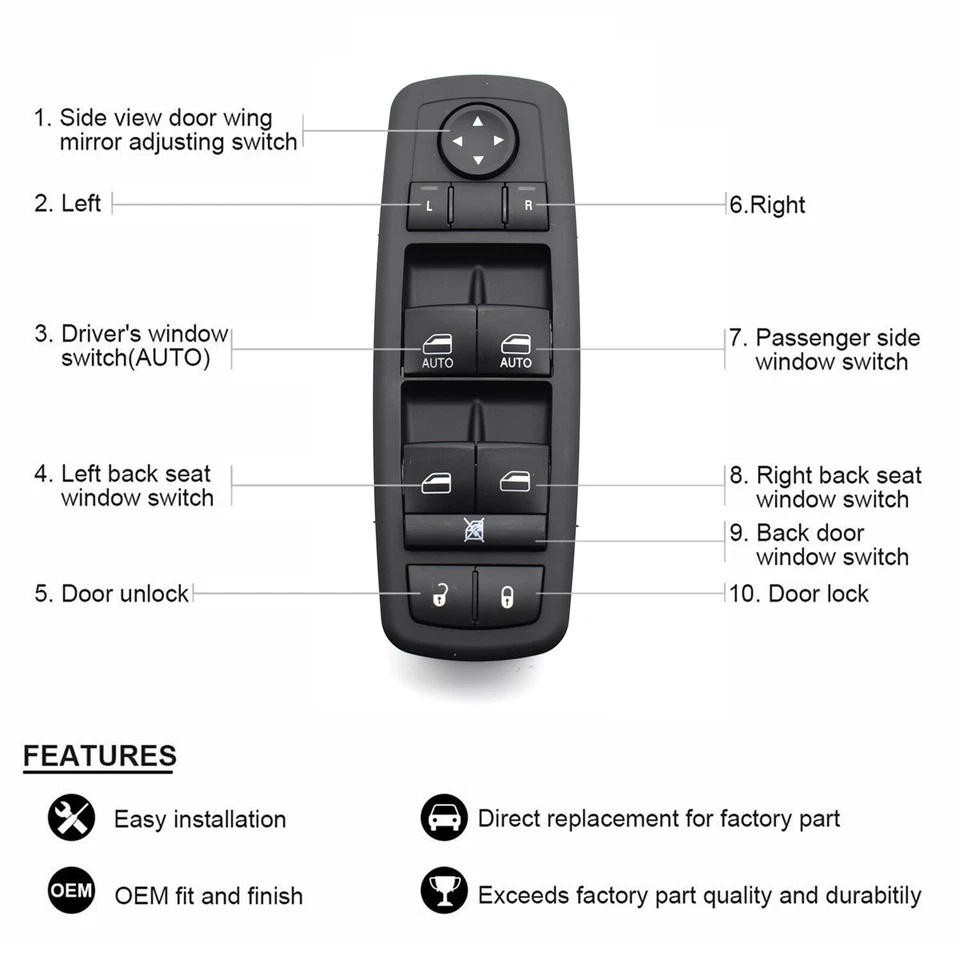 Interruptor de ventana Power Master para Dodge Chrysler 200 300 Charger Ram 1500 2500 3500 Foto 3 de 4