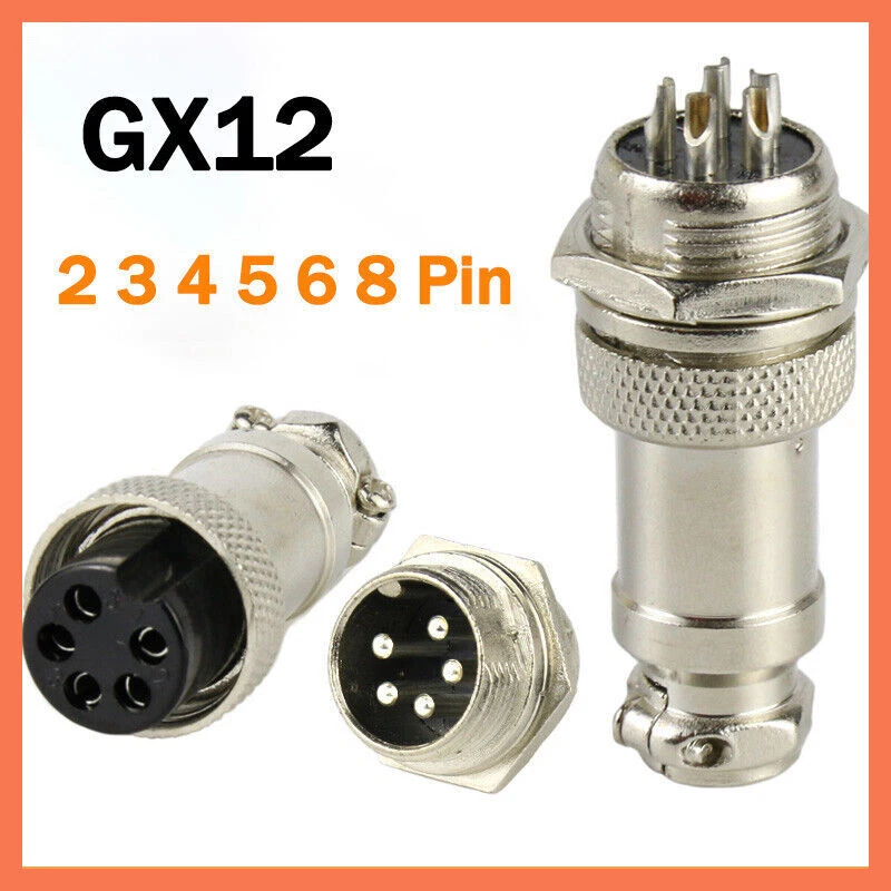 2 3 4 5 6 8 Pin Metal Male Female Panel 12mmGX12 Aviation Plug Cable Connector - Image 2 of 4
