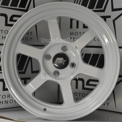 16'' 16x8 +20 OFFSET 4x100 MST MT01 GLOSS WHITE 2'' LIP 6 SPOKES SPORT WHEELS SET