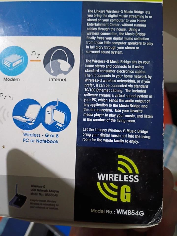 Cisco Linksys WMB54G Wireless G Music Bridge 2.4 Ghz 802.11g ¡Caja abierta completa! Foto 4 de 4