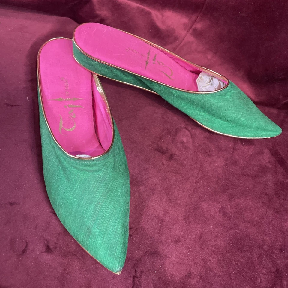 Zapato De Colección Damas Taj Of India Verde Sin Cordones Sandalia Zapato Anfitriona Años 50 60 Foto 2 de 4
