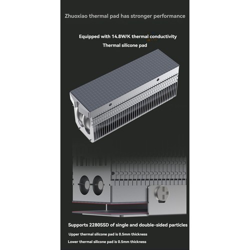 M.2 2280 NVMe SSD Kühlkörperkühler Dual Heat Pipes Hochleistungs-Wärmeleitp2840 - Afbeelding 9 van 9