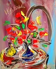 Mark Kazav - Oil Painting  RED FLOWERS  Art Canvas IMPRESSIONIST 2RGREG11e