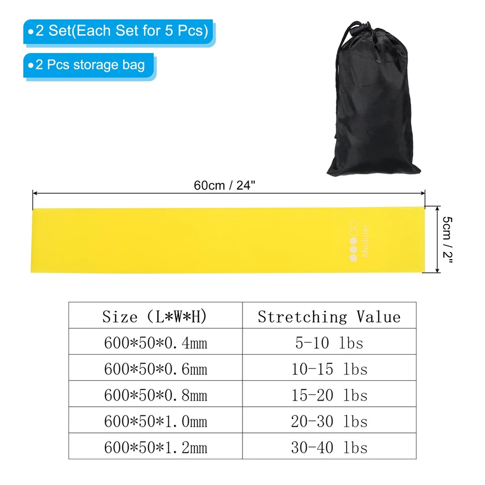 Resistance Bands Set, 10pcs 15-20 LBS Workout Bands with Carry Bag, Yellow - Image 2 of 4