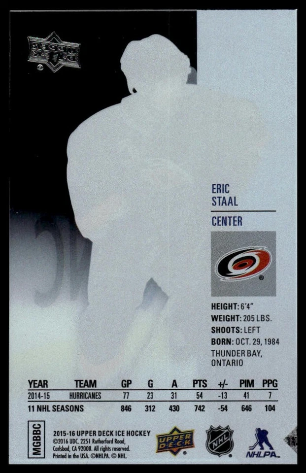 2015-16 Upper Deck Ice Eric Staal #27 - Image 2 of 2