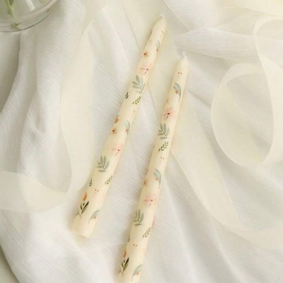 Paar gelbe Kerzenständer / Kerzenset mit Blumenmuster