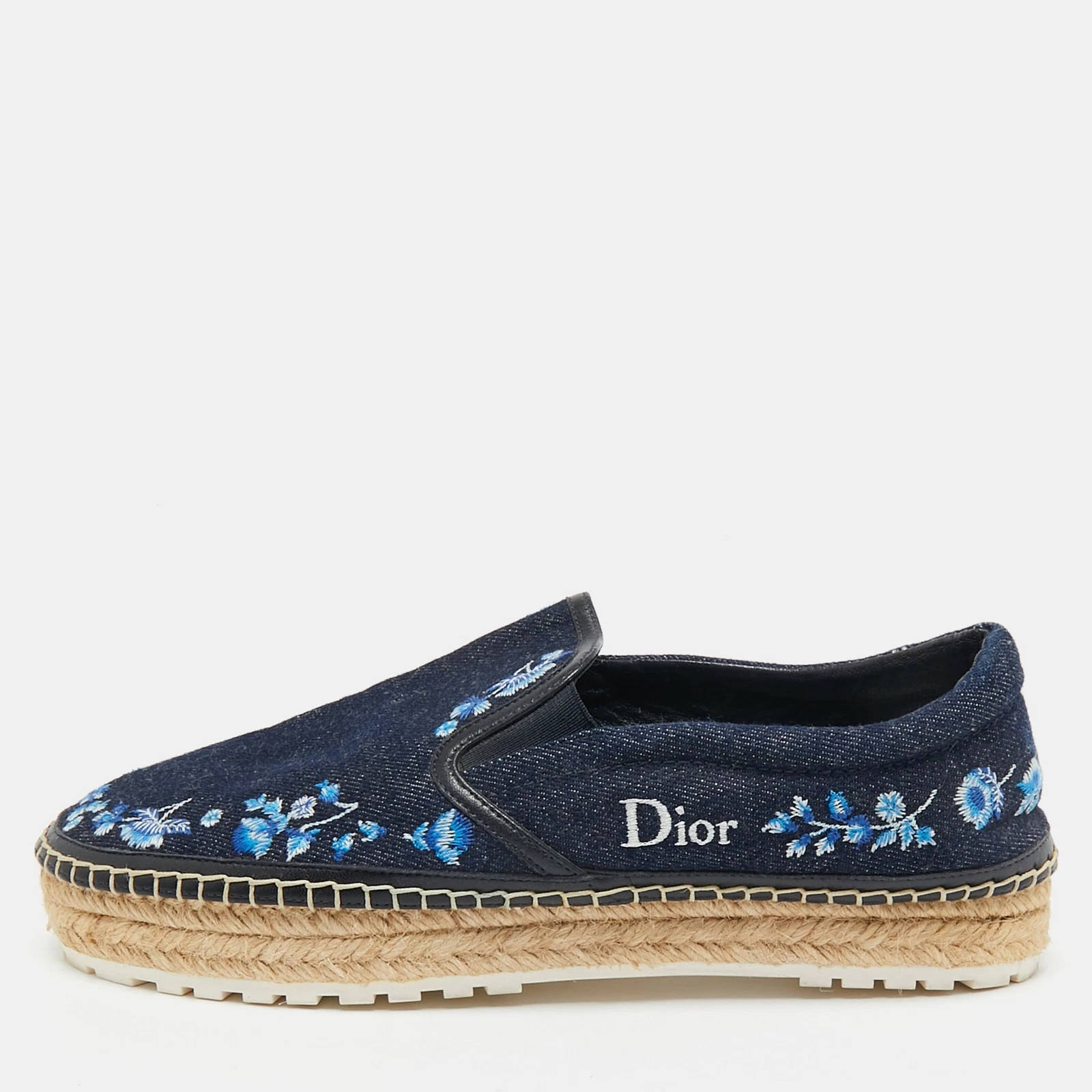 Espadrilles plates Dior bleu denim brodé de fleurs denim prairie pointure 39,5