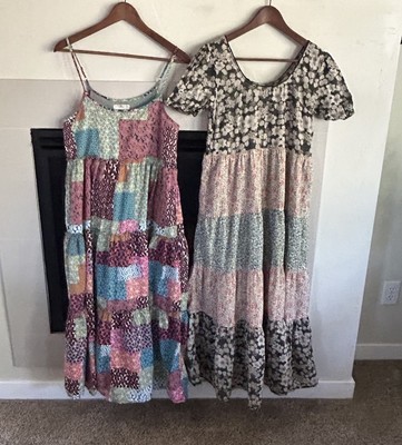 natural life maxi dress women's size xs cotton multi floral boho prairie bundle 