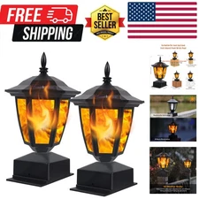 Solar Flame Post Lights Outdoor, Solar Powered Lamps Fence Post Cap Lights, F...