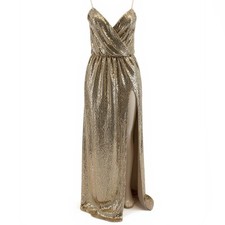 Jaide Size Small Gold Sequin Embellished Lined Gown With High Slit Dress. Used