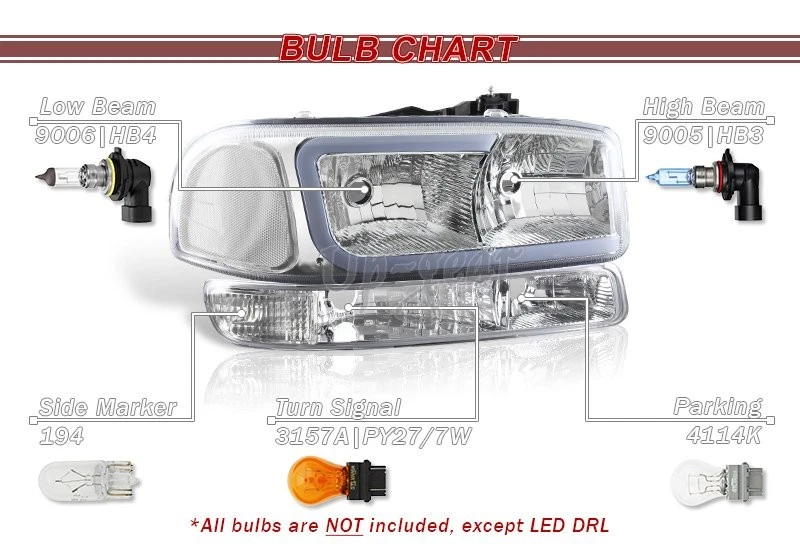 Faros + lámparas de parachoques LED cromados transparentes 4 piezas para 99-06 GMC Sierra 1500 2500 DRL Foto 4 de 4