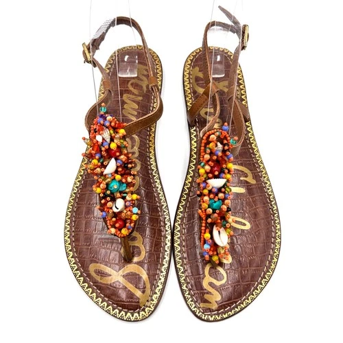Sam Edelman Gabrielle Beaded Leather Thong Sandals size 10