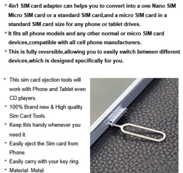 Adaptador de tarjeta SIM 4 en 1 convertidor nano/micro/estándar de alta calidad vendedor de EE. UU. Foto 3 de 3