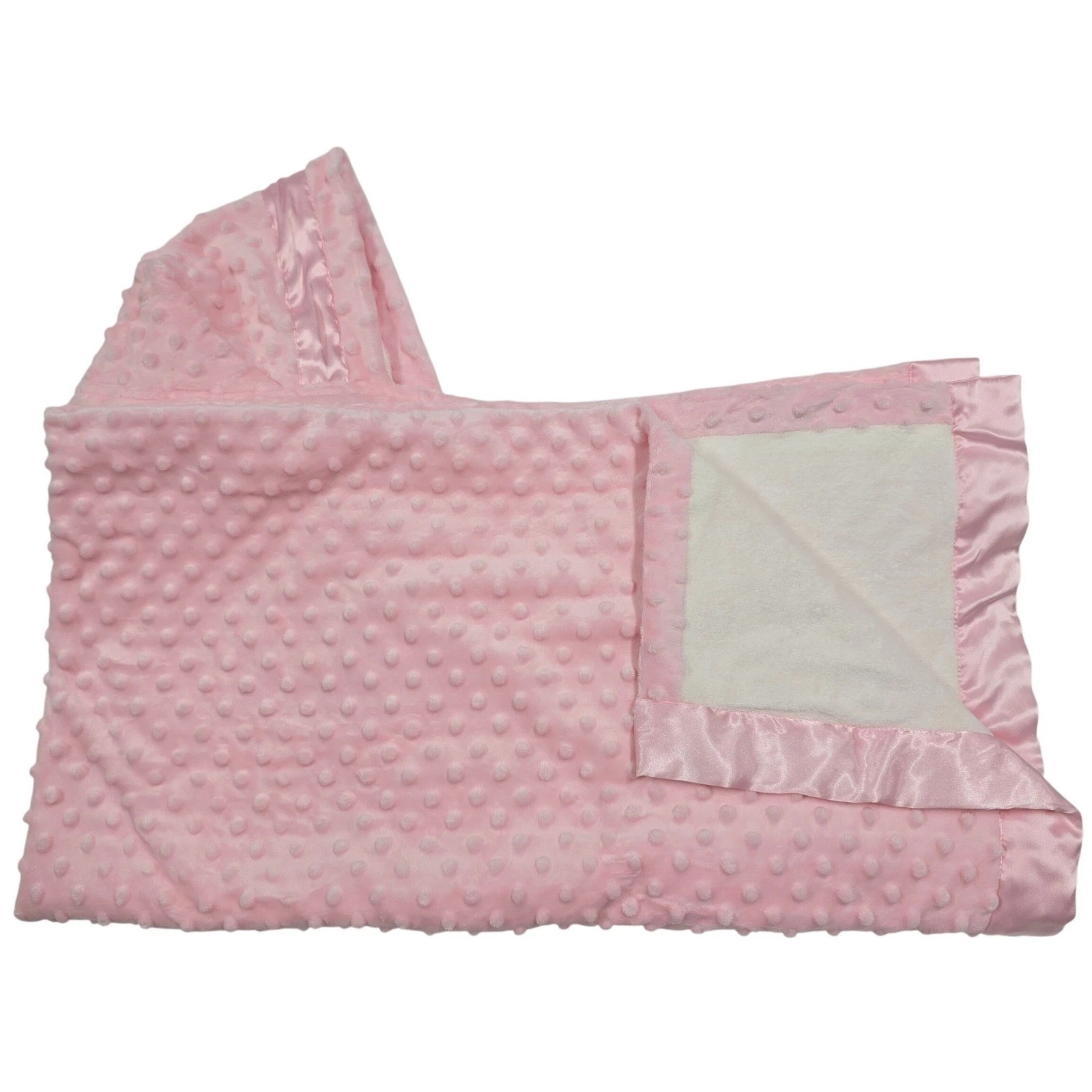 My Blankee Pink Minky Dot Hooded Baby Toddler Towel Blanket Satin Trim Beach NWT