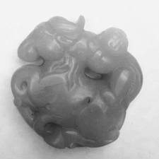 ~ Carved Xiu Jade Monkey Riding a Horse Figurine -  Unenhanced Natural Color