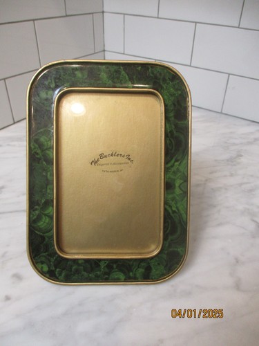Vtg. The Bucklers Inc. Fifth Ave. NY Photo Frame Brass & Green Enamel Gold Trim