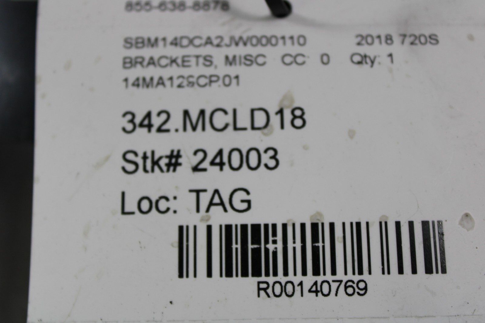 McLaren 720s, Bracket Mount Support Holder, Used, P/N 14MA129CP