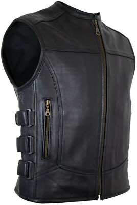 Men's leather vest soft cowhide leather cowl leather cowl racing without collar