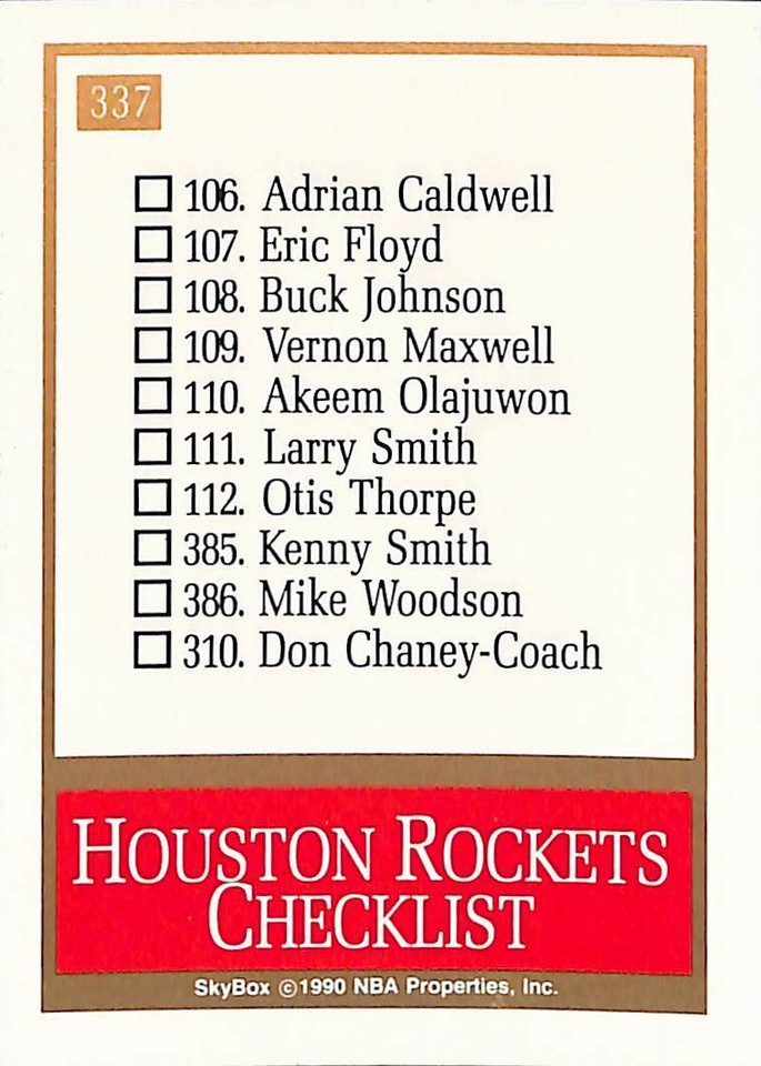 1990 SkyBox Houston Rockets Team Checklist #337 Houston Rockets | eBay