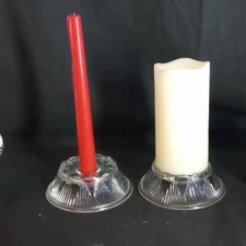 2 Glass Candle Holder BASES ONLY, Holds Hurricane Lamp Top, Taper/Pillar Vtg