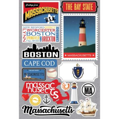 Crafts Stickers 3D Massachusetts Bay State Shape License Plate Flower Boston