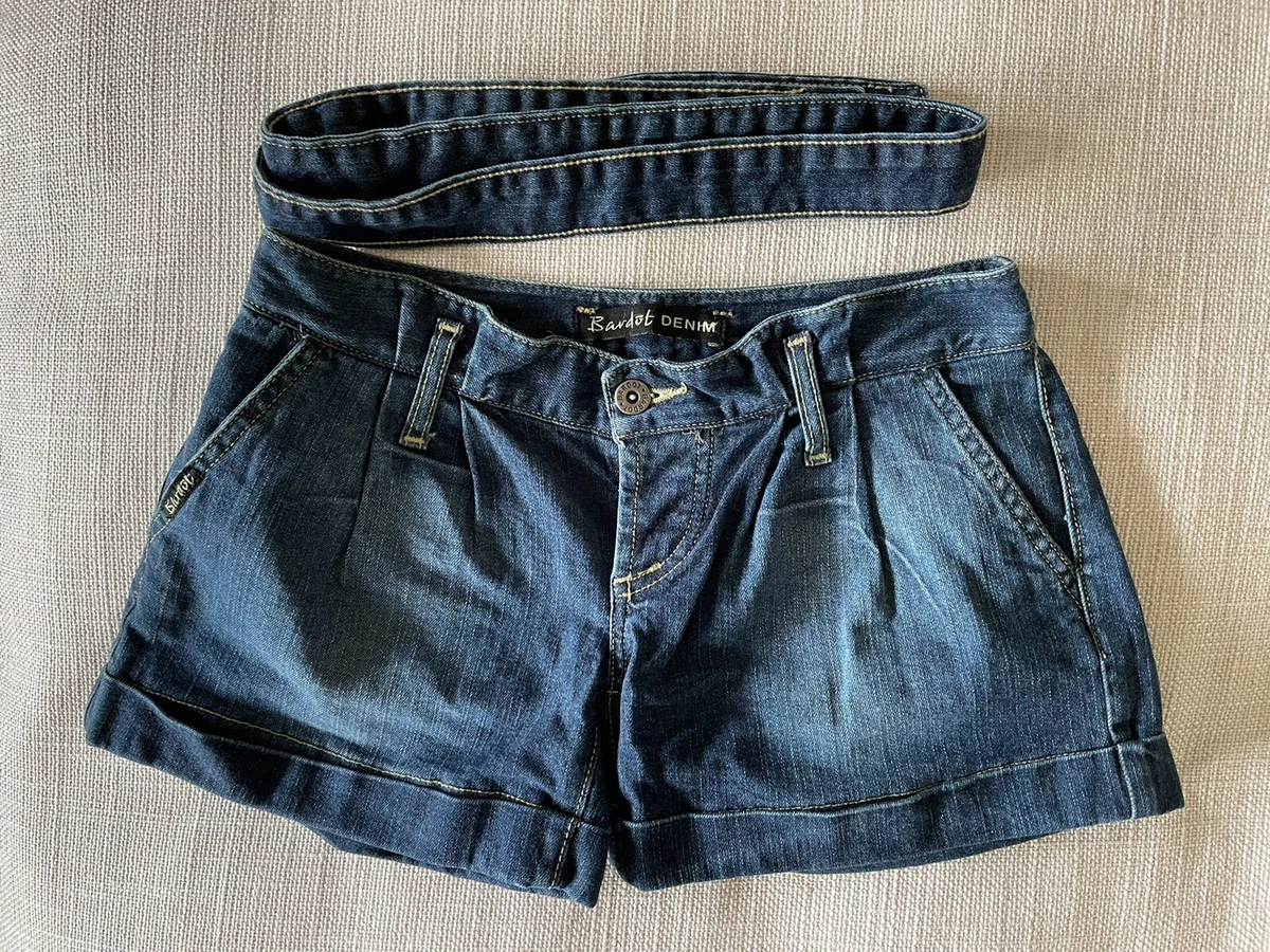 Bardot Denim Blue Pleat Cuffed Shorts With Belt Tie Womens 6 eBay