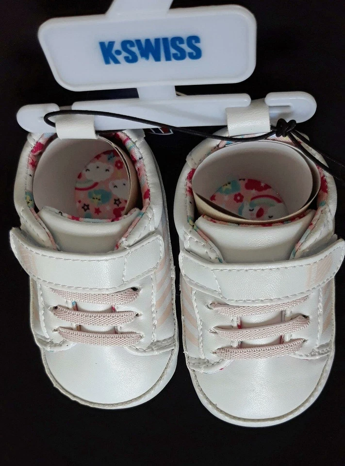 NWT K-SWISS Baby Girls White with Pink Crib Shoes(Size 1, 3) NEW - Image 3 of 4