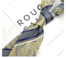 New Classic Paisley Yellow Blue JACQUARD WOVEN 100 Silk Men's Necktie Tie