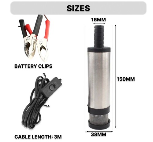 38mm Electric Submersible Fuel Pump 12V Battery Clip Water Diesel Oil Transfer - Picture 5 of 22
