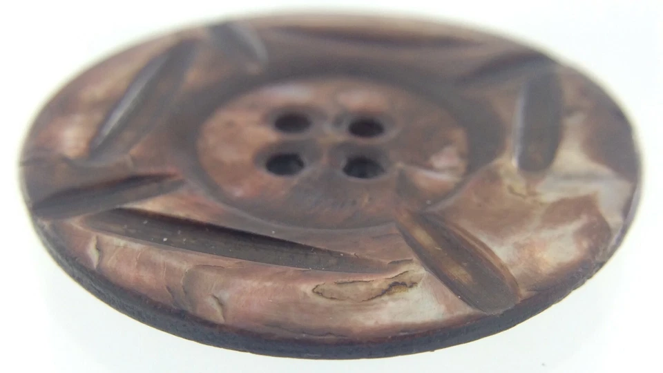 Vintage Carved MOP Mother-of-Pearl Button 1.1in Brown Color 050D - Image 3 of 4