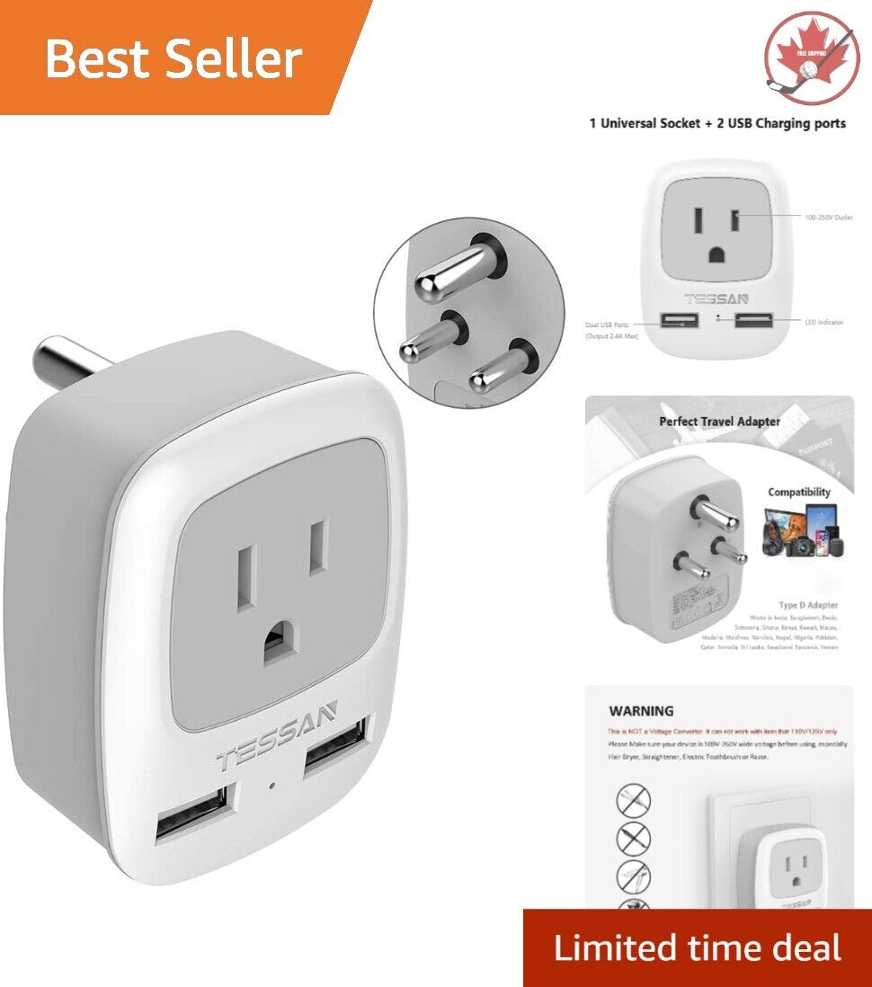 Versatile Universal Plug Adapter with Dual Multi-Device USB Ports for Traveling.