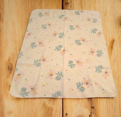 Vintage Baby Receiving Blanket White Baby Lambs Bunnies Pink Blue Cozy