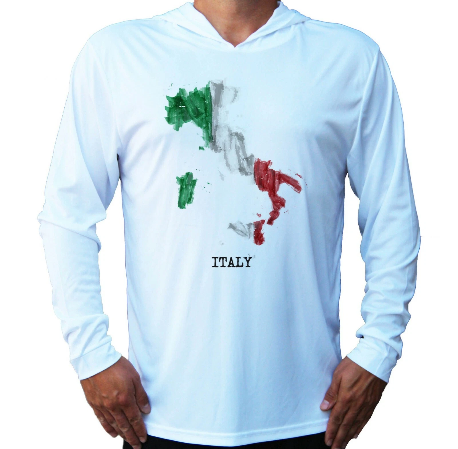 Flag Of Italy Map Boat Beach Sun UV Protected UPF 50 Long Sleeve T-Shirt Hood