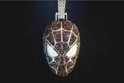 2.0ct Round Cut Simulated Garnet Spider Man Pendant Sterling 14K White Gold Over