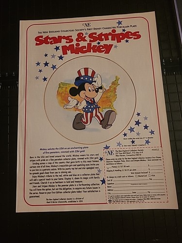 Stars & Stripes Mickey Collectors Society Print Ad 1992 8x11 Great To Frame 