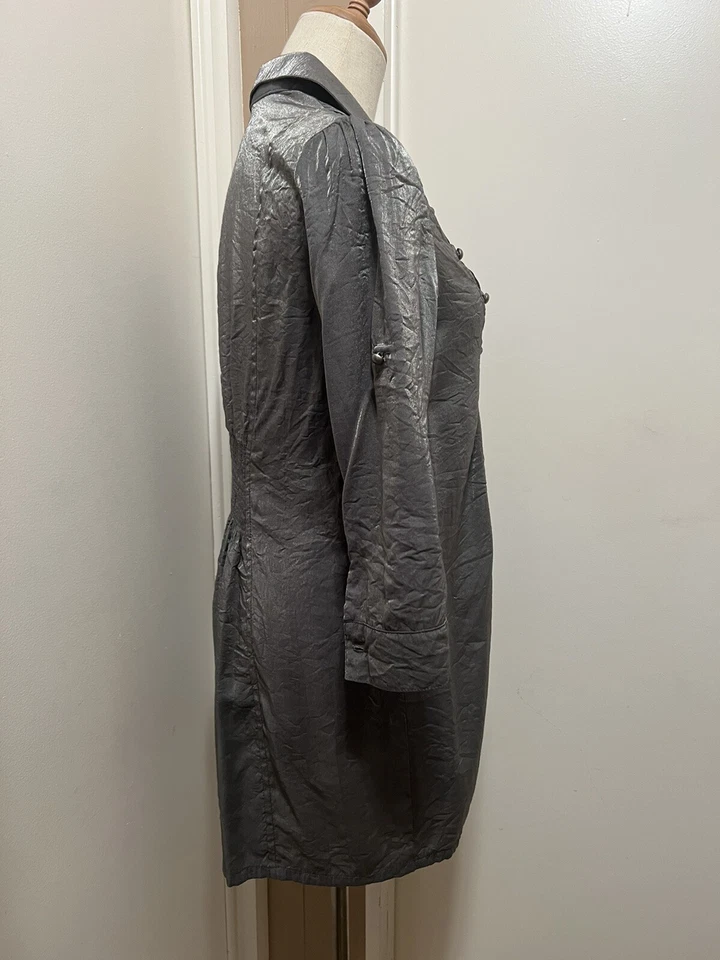 MINE маленькая рубашка серый металлик блузка со складками кнопка спереди - Изображение 4 из 4