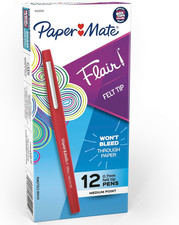 Flair Felt Tip Pens, Medium Point 0.7Mm , Red, 12 Count
