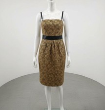 D&G Dolce & Gabbana Gold/Black Floral Lace Dress IT 42 Knee Length