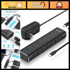 7-Port USB 3.2 Hub with 4 USB-C  3 USB-A Ports, 10Gbps, 36W Power Adapter, Alum
